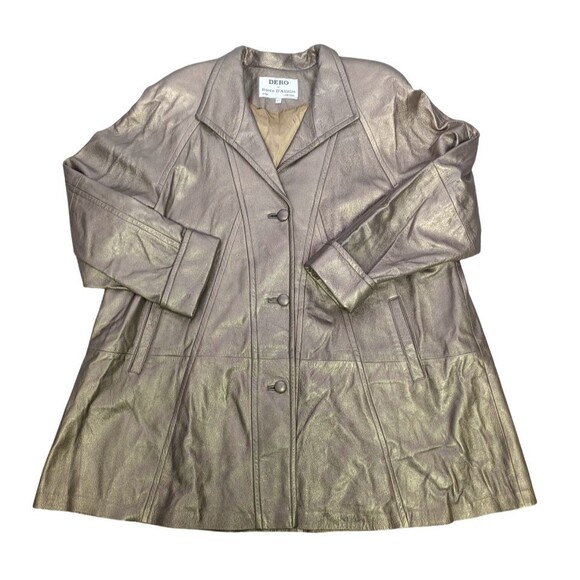 Vintage Dero by Rocco D'Amelio Womens Metallic Gold Leather Coat Large - Picture 1 of 10